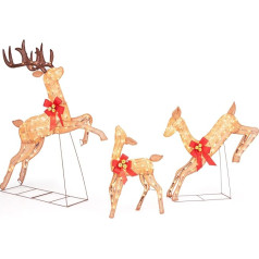 FANTASK 3-Piece LED Reindeer Family, XXL Christmas Decoration with 255 Warm White Lights, Illuminated Christmas Deer, Christmas Lighting for Outdoor Indoor Decoration