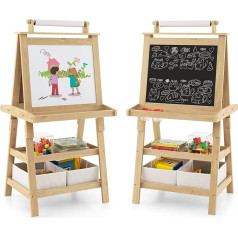 FANTASK 3-в-1 Детская двусторонняя доска с белой доской, меловой доской и бумагой для рисования, детский мольберт с магнитами и 2 ящиками для хра