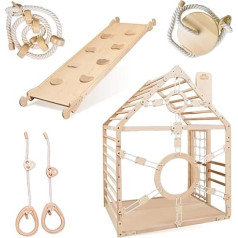 WoodandHearts Крытая игровая башня с горкой и качелями - детская горка, гимнастические кольца и канат для лазания - детские качели в помещении - ст