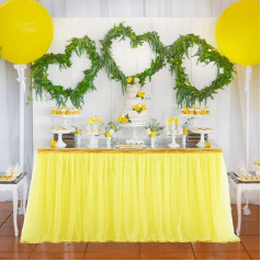 HBBMAGIC Желтая юбка для стола из тюля с золотыми блестками, юбки для стола из тюля 183 x 76 см, скатерть из конфетного тюля для украшения именинниц