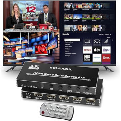 BolAAzuL HDMI Quad Screen Splitter/Multi-Viewer - 4K 30Hz, бесшовный HDMI переключатель для PS4, DVD, камеры, ПК, телевизора, монитора
