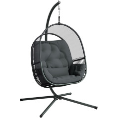 Outsunny Hängender Eierstuhl Outdoor Indoor, Swing Hängematte Stuhl mit Ständer, Kissen, Lendenkissen, Höhenverstellbar und Stahlrahmen für Garten Terrasse Lounge Veranda, Dunkelgrau