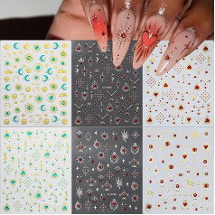 12 листов наклеек для ногтей, луна звезда солнце наклейки для ногтей декали для макияжа ногтей поставки ногтей дизайн украшения аксессуары