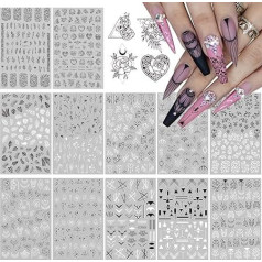 12 Листов Цветы Плющ Лист Наклейки Для Ногтей, 3D Самоклеящиеся Наклейки Для Ногтей, Красочные Наклейки Для DIY Ногтевого Искусства Аксессуар