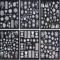 NICENEEDED Pack of 6 Christmas Snowflake French Nail Art Stickers Decals, 5D Christmas Theme Pattern Design Nail Stickers, Self-Adhesive Tip Nail Decoration Nail Art Decoration