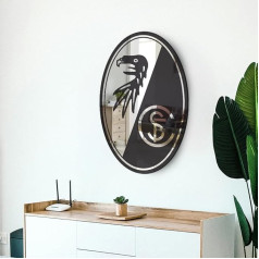 JH SC Freiburg Овальное настенное зеркало - 50 x 33 см, 3 мм зеркало с гербом - Украшение и идея подарка для футбольных фанатов - Предмет фанатов SC Freiburg