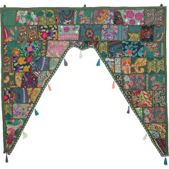 Штора Stylo Culture из индийского хлопка, большой дверной валанс для детской, спальни, темно-зеленый, винтажный, вышитый пэчворк, цветочный шарф, 