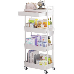 Wuciray 4-х слойная полка с колесами Боковая тележка с колесами Передвижная полка Белая тележка для уборки Парикмахерская тележка Тележка для 