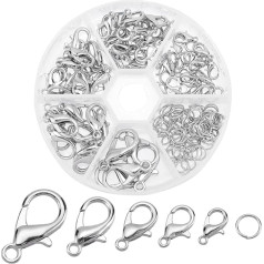 PandaHall Elite 70pcs 5 Sizes Alloy Lobster Claw Clasps with 4g 6mm Iron Jump Rings for DIY Jewelry Making, Platinum