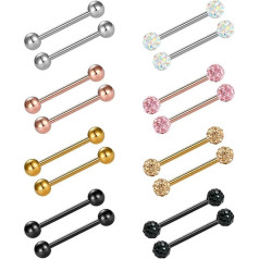 Инкатон 14 калибр язык пирсинг хирургической стали сосок кольца кристалл мяч блеск барбелл пирсинг набор 14-18 мм