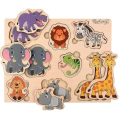 Пикатойз Подключаемая игра от 1 года, 2 3 лет. Идеальный деревянный пазл для детских подарков. Деревянная игрушка, состоящая из пазлов с живо