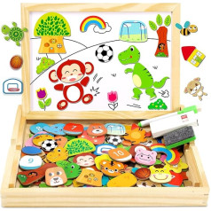 Деревянный пазл с двойной пластиной - 110 деталей Магнитная деревянная игрушка Животные и футбол - Магнитная пластина Магнит Детская игрушк