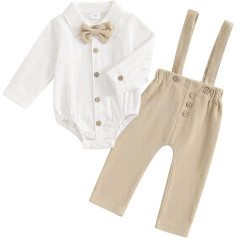 Carolilly MAHUAOYIXI Baby Boy Gentleman Long Sleeve Lapel Button Down и Solid Color Suspender Pants Set for Toddler Boys