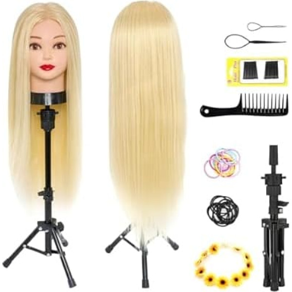 Парикмахерская голова с подставкой, 50% настоящих волос, Neverland Practice Head 26 дюймов парикмахерские головы обучение для парикмахеров блондинка э