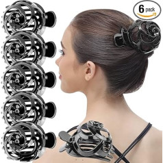RC ROCHE Pack of 6 Octopus Bun Round Hair Clip Hair Clip Firm Hold Hair Claws Non-Slip for Women Thick Hair Gripper Clip Set Bird Nest Large Black