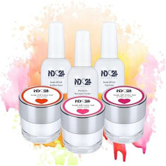 ND24 NailDesign Premium Bundle Summer Love Soak Off Gel Collection Rubber Base Top Coat and Cream Remover - Highly Pigmented UV LED Gel Polish - Rich Colour Durable - Easy Peel Off - 6 Pieces