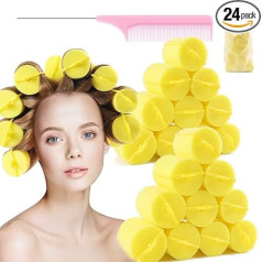 Jumbo Foam Curlers Soft Sleeping Curly Wavy Hair Styling Tools 24 Pieces for Long Hair Short Hair Women Kids 2 x 3 Inch (Yellow)