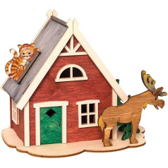 Drechslerei Kuhnert - Hobaku Craft Set - Money Box / Коробка для денег - Мотив: Шведский дом - Декор из дерева для сборки - Размеры: Прибл. 16 x 12 x 14 см - Сделано в Герман