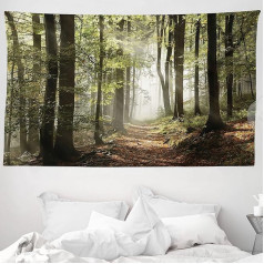 Гобелен и покрывало ABAKUHAUS Autumn, Mist Wilderness Mountain из мягкой микрофибровой ткани, стирать без выцветания, цифровой принт, 230 x 140 см, коричнево-зелен