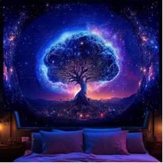 Черный свет дерево и космос гобелен для спальни эстетический прохладный черный свет дерево жизни гобелены для девочек фантазии звезды гал