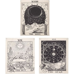 Simpkeely 3 Pieces Tarot Tapestry, The Sun The Moon The Star Tarot Card Tapestry Medieval Europe Divination Wall Hanging with Rustproof Eyelets