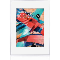 HOHIYO Фоторамка A2 (42 x 59,4 см), серебристый алюминий тонкая рамка для плакатов рамка-пазл с креплением для бумаги A3 (29,7 x 42 см) и ударопрочным оргс