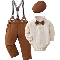 ZOEREA Комплект одежды для мальчиков из 4 частей, 0-18 месяцев, одежда для крестин, ромпер с галстуком-бабочкой + брекеты, комплекты детской одежд