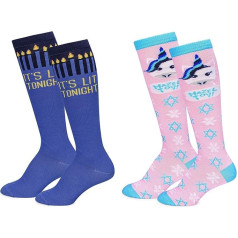 OSFM 2 пары женщин смешные красочные праздничные новинки Рождество Ханука колено носки, Einheitsgröße