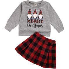 BKPAPTXY Малыш Ребенок Девочки Рождество Набор С Длинным Рукавом Топы Плед Юбка Наряды 2 Шт. Одежда Набор