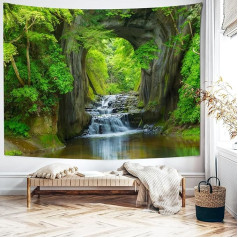 Настенное полотенце Wycian Tapestries Lake Cave Tapestry Waterfall in Forest Tapestry Green Tapestry XXL Tapestry River Microfibre 300 x 260 см (Ш x В)