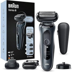 Электробритва Braun Series 6 60-N4820cs для мужчин с подставкой для зарядки, 2 насадки EasyClick, серый