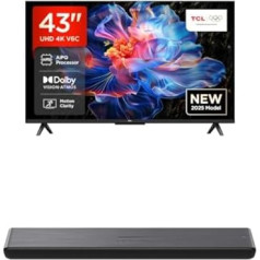 TCL 43V6C 43-дюймовый прямой LED-телевизор, 4K HDR TV, Google TV Soundbar S45HE, 2.0 канала, Dolby Atmos All-in-One