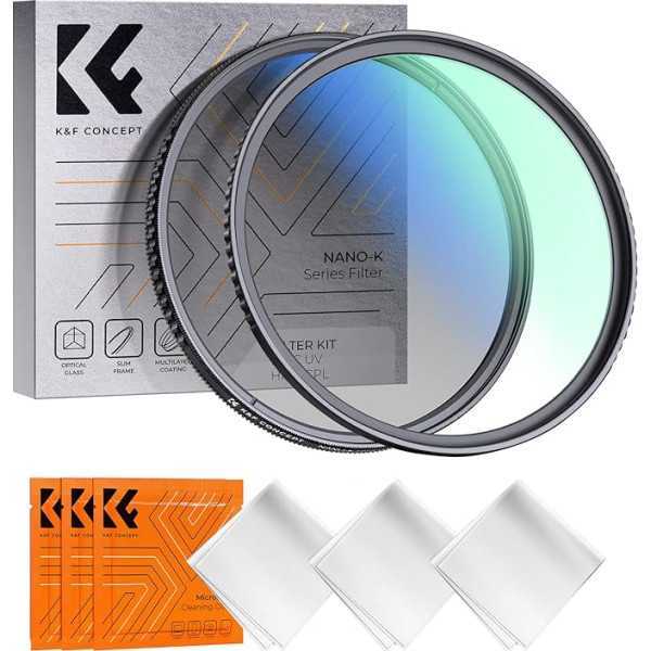 K&F Concept Filterset K-Serie Polfilter CPL Filter + MCUV Filter, Zirkularer Polarisationsfilter & UV-Sperrfilter-58mm