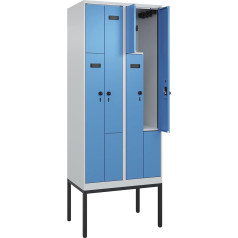 kaiserkraft | Z-Spind Evolo Plus | 2 Abteile | lichtgrau/lichtblau | B 800 mm | 4 Fächer | mit schmalen Füßen | Sicherheits-Drehriegel