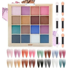 Joyeee Пигмент для ногтей, 16 цветов палитры пигмента для ногтей содержит 6 палочек-спонжей, палитра пигментного порошка для ногтей, омбре пудр