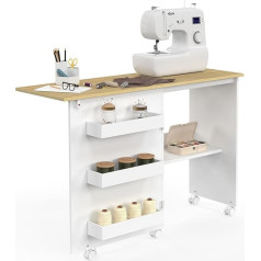 IDMarket - Складной швейный стол с колесами Мебель для швейной машины с 4 полками