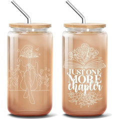 POTINAL Just One More Chapter, Подарки из книг, Стеклянная кружка, 16 унций, с крышкой и соломинкой, Украшения Just One More Chapter, Стеклянная кружка, Цветочный уз