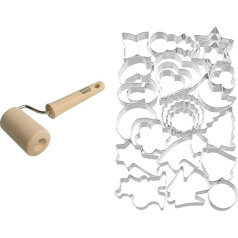 Original Kaiser Classic Rolling Pin Small 19 x 7.5 cm & Christmas Cookie Cutters, 25 Pieces, Biscuit Cutter, Cookie Cutter, for Cutting Cookies, Silver, 1 Pack