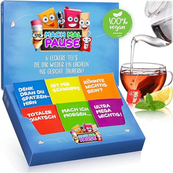 MACH MAL PAUSE® Tea Box - забавный чайный набор с 6 вкусными сортами чая - подарок коллеге, коллеге, боссу - диспенсер для чая с 30 пакетиками чая - подаро