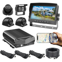 4CH 4G WiFi GPS 1080P Festplatte Mobiles Fahrzeug DVR Video Recorder Onlive Ansicht auf PC Telefon mit 4x1080P Nachtsicht/IP69K Wasserdicht Front Rear Side View Camera 7 Zoll VGA Monitor für Wohnmobil