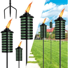 FAN-Torches Garden Torch 16oz Green Metal Torch Garden Decoration 59 Inch Upgraded Citronella Torches with 3 Prongs Grounding Stake Metal Light Torches for Party Patio Pathway Pack of 6