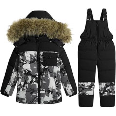 Детская пуховая куртка Snowsuit с искусственным мехом Капюшон Одежда Комплект Девочки Мальчики Утолщенная Зимняя Куртка + Лыжные Брюки Пуховы