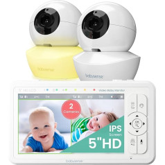 Babysense Baby Monitor HD 5 дюймов с 2 камерами, видеоняня без WiFi, ночная подсветка, колыбельные, дальность 300 м, двустороннее аудио, 4-кратный зум, аккуму