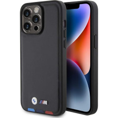 Чехол BMW BMHCP15S22PTDK для iPhone 15 6,1 дюйма черный кожаный штамп триколор