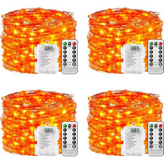 plainshe батареи строка огни, 4 Pack оранжевый 10M 100 светодиодов медный провод 8 режимов пульт дистанционного управления таймер Водонепроницаемый