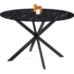 - Круглый обеденный стол Alaska на 4-6 персон с эффектом черного мрамора и металлическим основанием-пауком 110 см