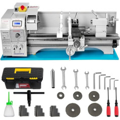 Токарный станок по металлу, шпиндель 1100 Вт, патрон 38 мм, бесщеточный двигатель, плавная регулировка скорости 220 x 600, со светодиодным экраном 