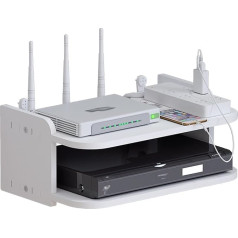 Orrdiffi WiFi Router Storage Box Shelf Wall WLAN Router Double Layer TV Set Top Rack Shelves for Wall Decoration for Bedroom, Living Room, White, 40 cm