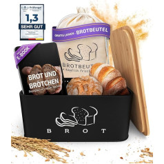 Контейнер для хлеба черный - коробка для хлеба с бамбуковой крышкой и разделочной доской [2-в-1 контейнер для хлеба] - в комплекте бесплатный 