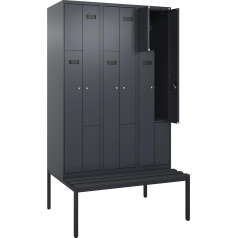 kaiserkraft | Z-Spind Evolo Plus Sitzbank | 3 Abteile | grau | B 1200 mm | Zylinderschloss | mit untergebauter Sitzbank | Kunststoff